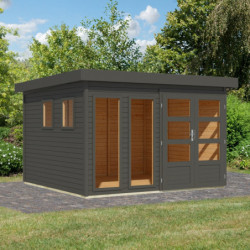 Abri de jardin toit plat 9,24m² en bois gris 19mm - Lahar 6 - Karibu