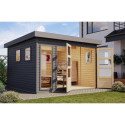 Abri de jardin toit plat 9,24m² en bois gris 19mm - Lahar 6 - Karibu