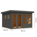 Abri de jardin toit plat 9,24m² en bois gris 19mm - Lahar 6 - Karibu