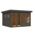 Abri de jardin toit plat 9,24m² en bois gris 19mm - Lahar 6 - Karibu