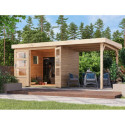 Abri de jardin toit plat 5,95m² en bois brut 19mm avec appentis 240cm - Lahar 3,5 - Karibu