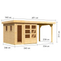 Abri de jardin toit plat 5,95m² en bois brut 19mm avec appentis 240cm - Lahar 3,5 - Karibu
