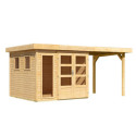 Abri de jardin toit plat 5,95m² en bois brut 19mm avec appentis 240cm - Lahar 3,5 - Karibu