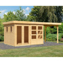 Abri de jardin toit plat 7,43m² en bois brut 19mm avec appentis 240cm - Lahar 5 - Karibu