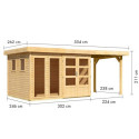 Abri de jardin toit plat 7,43m² en bois brut 19mm avec appentis 240cm - Lahar 5 - Karibu