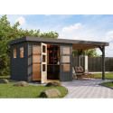 Abri de jardin toit plat 5,95m² en bois gris 19mm avec appentis 240cm - Lahar 3,5 - Karibu