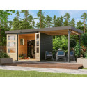 Abri de jardin toit plat 5,95m² en bois gris 19mm avec appentis 240cm - Lahar 3,5 - Karibu