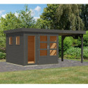 Abri de jardin toit plat 5,95m² en bois gris 19mm avec appentis 240cm - Lahar 3,5 - Karibu