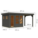 Abri de jardin toit plat 5,95m² en bois gris 19mm avec appentis 240cm - Lahar 3,5 - Karibu