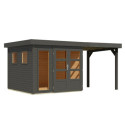 Abri de jardin toit plat 5,95m² en bois gris 19mm avec appentis 240cm - Lahar 3,5 - Karibu