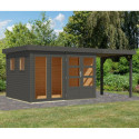 Abri de jardin toit plat 7,43m² en bois gris 19mm avec appentis 240cm - Lahar 5 - Karibu