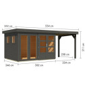 Abri de jardin toit plat 7,43m² en bois gris 19mm avec appentis 240cm - Lahar 5 - Karibu