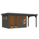 Abri de jardin toit plat 7,43m² en bois gris 19mm avec appentis 240cm - Lahar 5 - Karibu