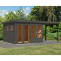 Abri de jardin toit plat 9,24m² en bois gris 19mm avec appentis 240cm - Lahar 6 - Karibu