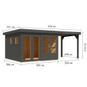 Abri de jardin toit plat 9,24m² en bois gris 19mm avec appentis 240cm - Lahar 6 - Karibu