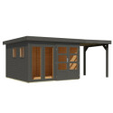 Abri de jardin toit plat 9,24m² en bois gris 19mm avec appentis 240cm - Lahar 6 - Karibu