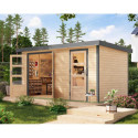 Abri de jardin en bois brut 19mm - acier gris - 8,56m² Merkur A – Karibu