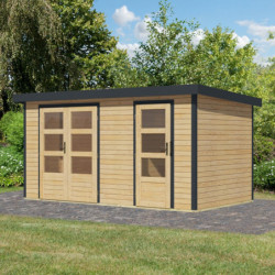 Abri de jardin en bois brut 19mm - acier anthracite - 8,56m² Merkur A – Karibu