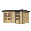 Abri de jardin en bois brut 19mm - acier anthracite - 8,56m² Merkur A – Karibu