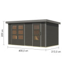 Abri de jardin en bois gris terre 19mm - acier gris - 8,56m² Merkur B – Karibu