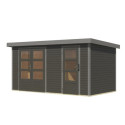 Abri de jardin en bois gris terre 19mm - acier gris - 8,56m² Merkur B – Karibu