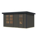 Abri de jardin en bois gris terre 19mm - acier anthracite - 8,56m² Merkur B – Karibu