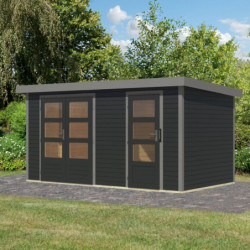 Abri de jardin en bois anthracite 19mm - acier gris - 8,56m² Merkur C – Karibu