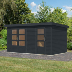 Abri de jardin en bois anthracite 19mm - acier anthracite - 8,56m² Merkur C – Karibu