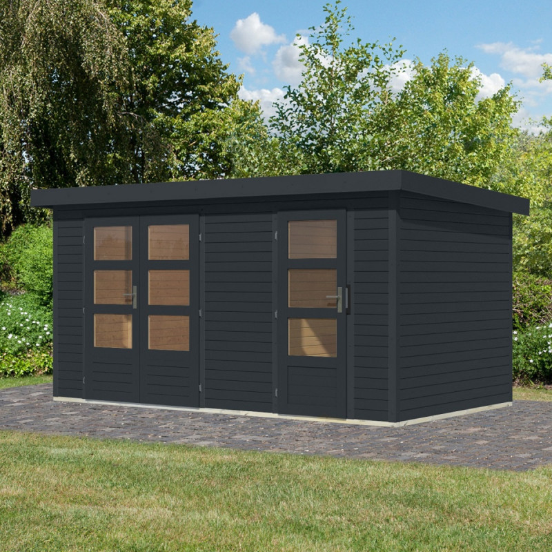 Abri de jardin en bois anthracite 19mm - acier anthracite - 8,56m² Merkur C – Karibu