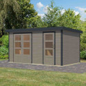 Abri de jardin en bois gris clair 19mm - acier anthracite - 8,56m² Merkur D – Karibu