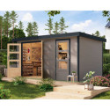 Abri de jardin en bois gris clair 19mm - acier anthracite - 8,56m² Merkur D – Karibu