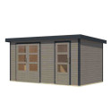 Abri de jardin en bois gris clair 19mm - acier anthracite - 8,56m² Merkur D – Karibu