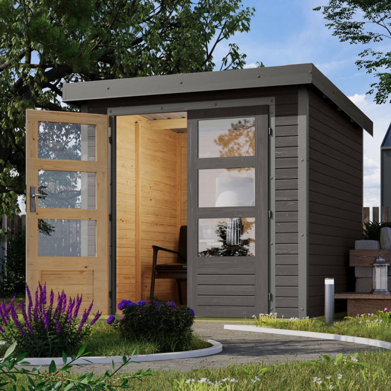 Abri de jardin en bois gris terre 19mm - acier gris - 4,45m² Jupiter 2B – Karibu