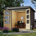 Abri de jardin en bois gris terre 19mm - acier gris - 4,45m² Jupiter 2B – Karibu