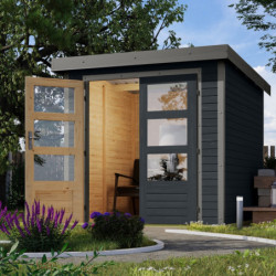 Abri de jardin en bois gris anthracite 19mm - acier gris - 4,45m² Jupiter 2C – Karibu