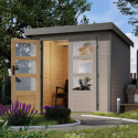Abri de jardin en bois gris clair 19mm - acier gris - 4,45m² Jupiter 2D – Karibu