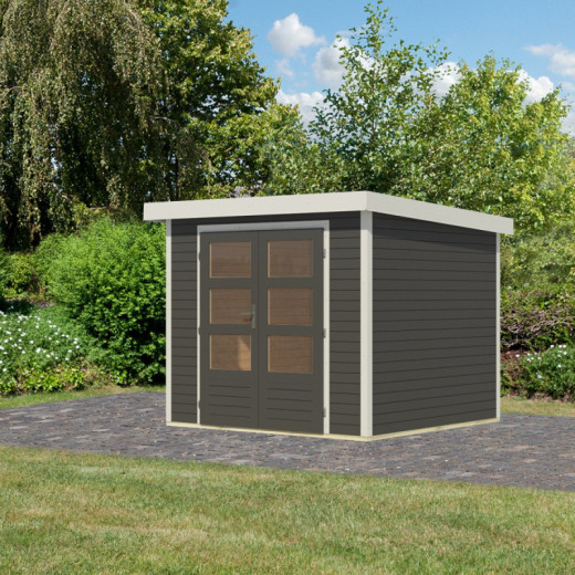 Abri de jardin en bois gris terre 19mm - acier blanc - 5,09m² Jupiter 3B – Karibu