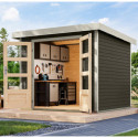Abri de jardin en bois gris terre 19mm - acier blanc - 5,09m² Jupiter 3B – Karibu