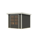 Abri de jardin en bois gris terre 19mm - acier blanc - 5,09m² Jupiter 3B – Karibu