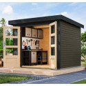 Abri de jardin en bois gris terre 19mm - acier anthracite - 5,09m² Jupiter 3B – Karibu