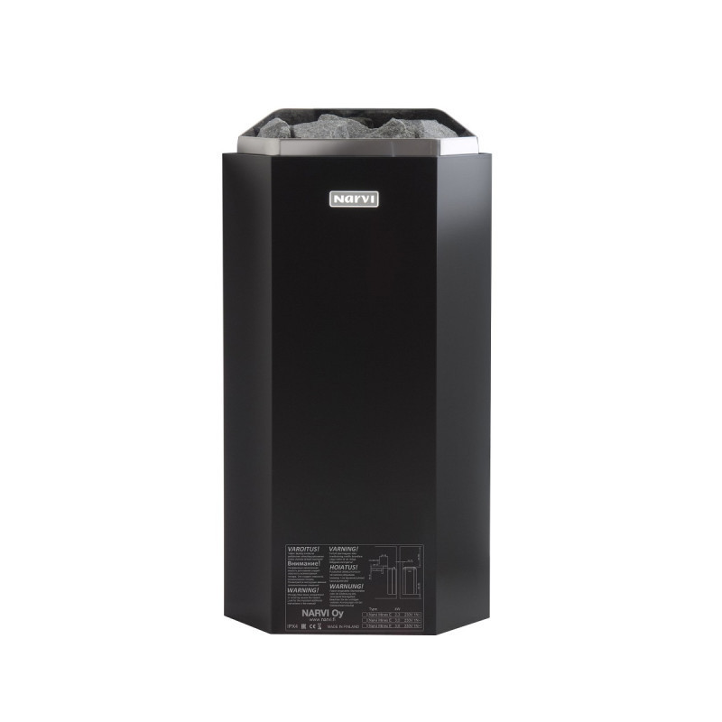 Poêle électrique 3kW en acier noir – avec commande - Narvi Minex
