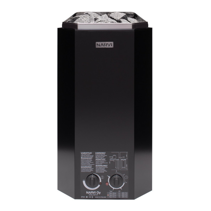 Poêle électrique 3kW en acier noir – avec interrupteurs - Narvi Minex