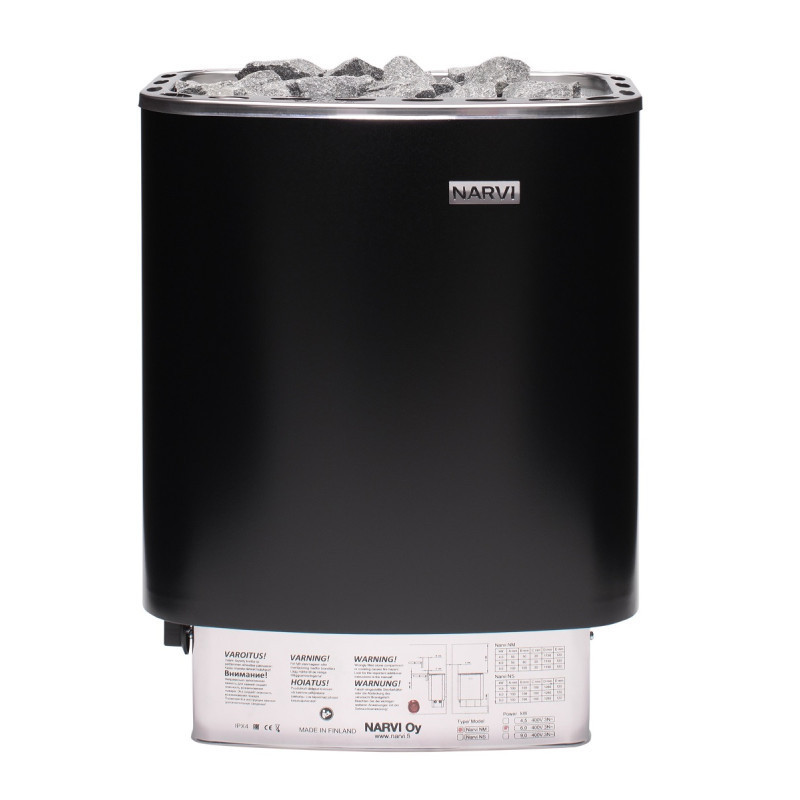 Poêle électrique 6kW en acier noir – avec commande - Narvi NM