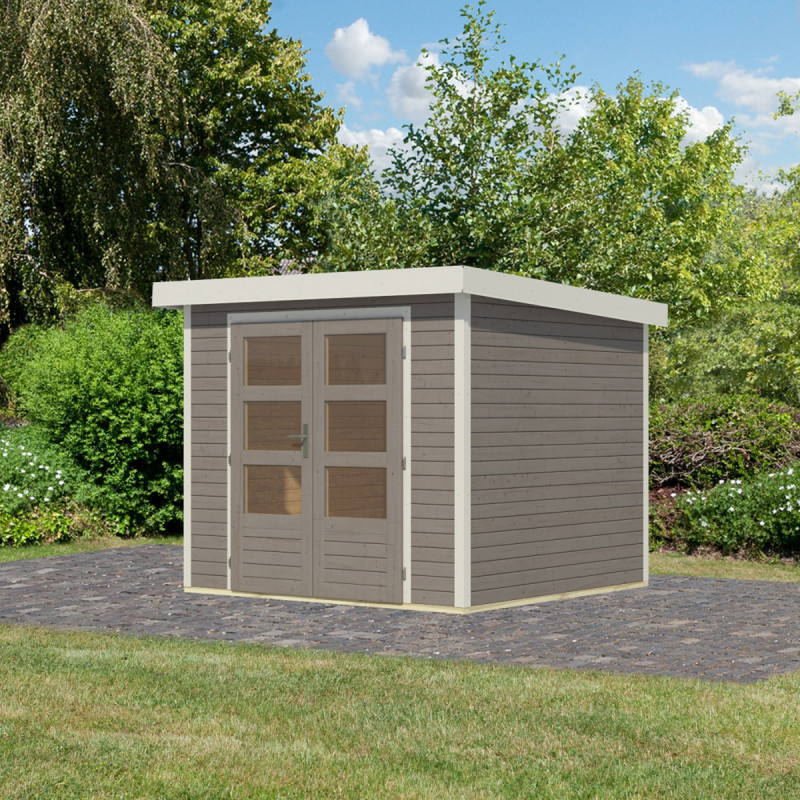 Abri de jardin en bois gris clair 19mm - acier blanc - 5,09m² Jupiter 3C – Karibu