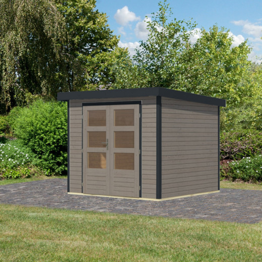 Abri de jardin en bois gris clair 19mm - acier anthracite - 5,09m² Jupiter 3C – Karibu