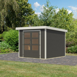 Abri de jardin en bois gris terre 19mm - acier blanc - 5,76m² Jupiter 3,5B – Karibu