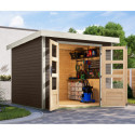 Abri de jardin en bois gris terre 19mm - acier blanc - 5,76m² Jupiter 3,5B – Karibu
