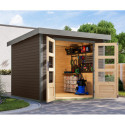Abri de jardin en bois gris terre 19mm - acier gris - 5,76m² Jupiter 3,5B – Karibu