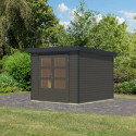 Abri de jardin en bois gris terre 19mm - acier anthracite - 5,76m² Jupiter 3,5B – Karibu