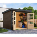 Abri de jardin en bois gris terre 19mm - acier anthracite - 5,76m² Jupiter 3,5B – Karibu